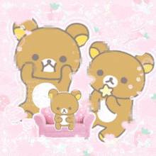 a picture of three teddy bears on a pink background that says pinterest on the bottom