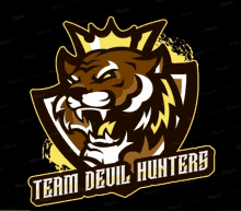 a logo for the team devil hunters with a tiger