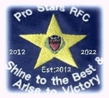 a logo for pro stars rfc with a yellow star on a blue background .