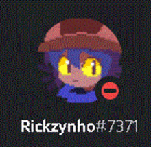 a pixel art of a person with yellow eyes and the name rickzynho # 7371 on the bottom .