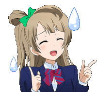 a girl in a school uniform with a bow on her head is making a funny face