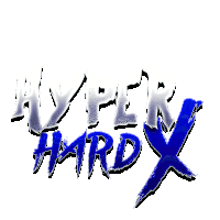 a blue and white logo for hyper hard x on a white background