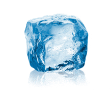 a large blue ice cube with bubbles on it