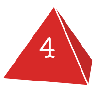 a red pyramid with a white number four on it