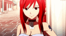 a red haired anime girl with a choker around her neck