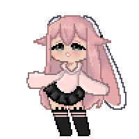 a pixel art of a girl with long pink hair