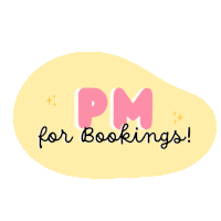 a pink pm for bookings sign on a yellow background