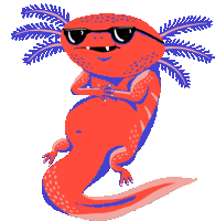 a cartoon illustration of a red lizard with sunglasses on