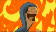 a cartoon character is wearing a hoodie and laughing