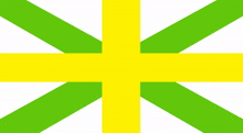 a green and yellow flag with a yellow cross in the center