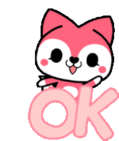 a pink cat is holding an ok sign in its paws