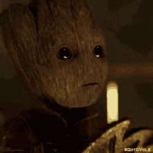 a close up of groot from guardians of the galaxy 2 saying i am groot