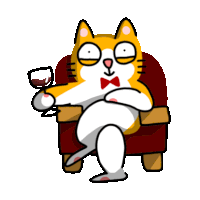 a cat sitting in a chair holding a glass of wine