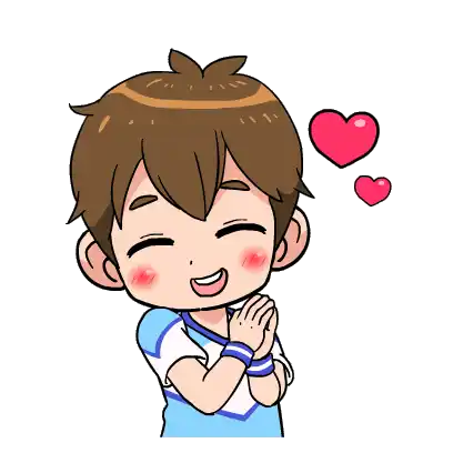 a cartoon drawing of a boy with hearts above his head