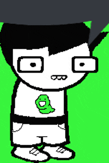 a cartoon character with glasses and a green worm on his chest