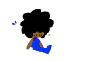 a cartoon drawing of a person with an afro sitting down with their eyes closed