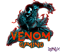 a logo for venom gaming has a picture of venom