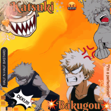 a poster of bakugou from my hero academia with various facial expressions