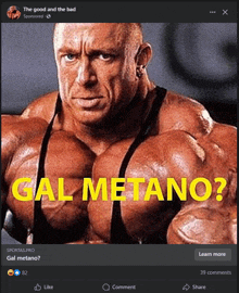 a picture of a muscular man with the words gal metano on it