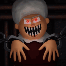 a cartoon character is chained to a wall with red eyes