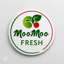 a logo for moomoo fresh has a green and red circle around it