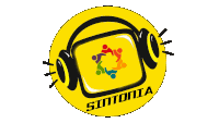 a logo for sintonia with headphones on a yellow background