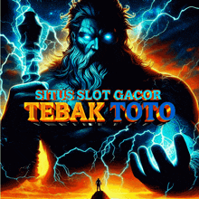 a poster for situs slot gacor tebak toto with a man standing on a mountain