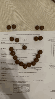 a bunch of chocolate balls on top of a paper with the number 50 on it