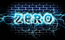 a brick wall with the word zero lit up with lightning