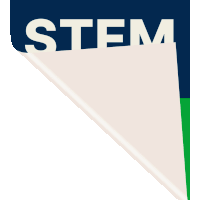 a blue and green sign that says stem on it