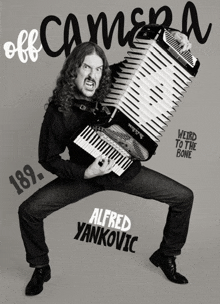 a man playing an accordion on the cover of off camera magazine