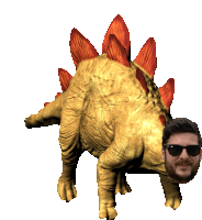 a dinosaur with a man 's head on it