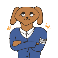 a cartoon drawing of a dog wearing a blue sweater