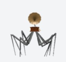 a drawing of a spider holding a record player