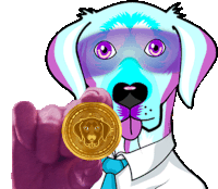 a cartoon of a dog holding a coin with a dog on it