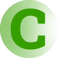 a green letter c is in a green circle on a white background