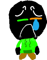 a black and green cartoon character is crying with a blue tear coming out of his mouth