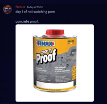 a can of tenaxo concrete proof is shown on a twitter post