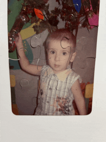 a picture of a little boy in a plaid shirt is on a puzzle