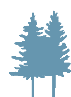 a blue silhouette of two trees with a white background