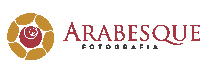 a logo for arabesque fotografia with a red rose