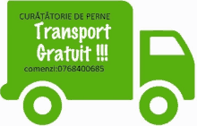 a green delivery truck with the words `` transport gratuit !!! '' on it .