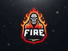 a logo for a fire team with a skull on fire