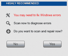 a screen that says highly recommended and says you may need to fix windows errors