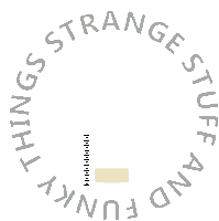 a logo for things strange stuff and funky with a ruler in the center