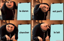 gru from despicable me is holding a clipboard with the words le baron written on it