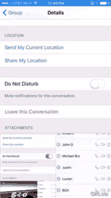 a screenshot of a phone screen showing the options to mute notifications for this conversation and leave this conversation