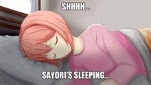 a cartoon of a girl sleeping with the caption sayori 's sleeping ..