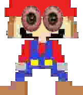 a pixel art of a man with a red hat and big eyes