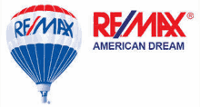 a hot air balloon with the re / max american dream logo on it .